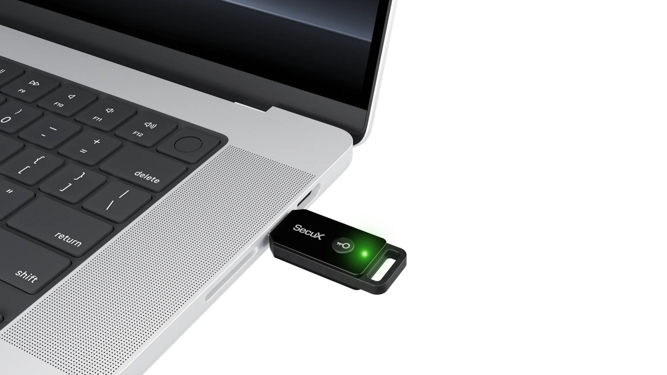 SecuX PUFido Key 2 plugged into a laptop